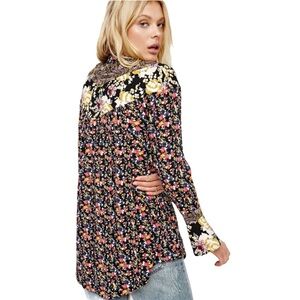 Free People Black Floral Pleated Tunic